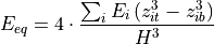 E_{eq} = 4 \cdot \frac{\sum_i E_i \left(z_{it}^3 - z_{ib}^3\right)}{H^3}
